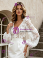 Long Sleeve Lace Flower Mini Wedding Dress