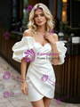 White Satin Off the Shoulder Pleats Wedding Dress
