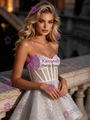 White Sequins Strapless Wedding Dress
