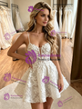 White Tulle Lace Spaghetti Straps Wedding Dres
