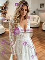 White Tulle Lace V-neck Appliques Wedding Dress
