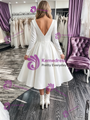 White Satin Long Sleeve V-neck Wedding Dress