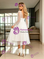 White Tulle V-neck Long Sleeve Wedding Dress
