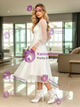 White Tulle V-neck Long Sleeve Wedding Dress