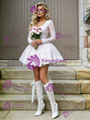 White Tulle Lace Long Sleeve Wedding Dress