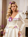 Ivory Long Sleeve Satin Flower Wedding Dress