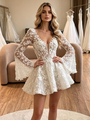 White Lace Long Sleeve V-neck Wedding Dress