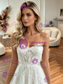White Tulle Strapless Appliques Wedding Dress