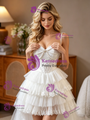 White Tulle Hi Lo Straps Wedding Dress