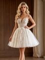 White Tulle Straps Appliques Wedding Dress