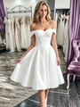 White Satin Off the Shoulder Wedding Dress