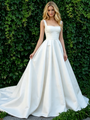 White Satin Straps Wedding Dress