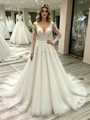 White Tulle Lace Long Sleeve Wedding Dress