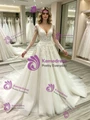 White Tulle Lace Long Sleeve Wedding Dress