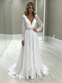 White Chiffon Long Sleeve Backless Wedding Dress