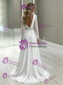 White Chiffon Long Sleeve Backless Wedding Dress