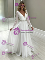 White Chiffon Long Sleeve Backless Wedding Dress