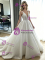 White Sequins V-neck Wedding Dress