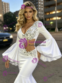 White Mermaid V-neck Long Sleeve Prom Dress