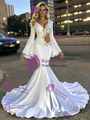 White Mermaid V-neck Long Sleeve Prom Dress