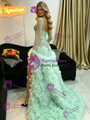 Green Tulle Long Sleeve Beading Prom Dress