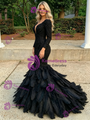 Black Mermaid Long Sleeve Appliques Prom Dress