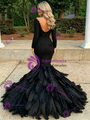 Black Mermaid Long Sleeve Appliques Prom Dress