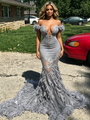 Gray Mermaid Off the Shoulder Appliques Prom Dress
