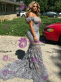 Gray Mermaid Off the Shoulder Appliques Prom Dress