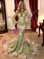 Green Mermaid Long Sleeve Sequins Prom Dress