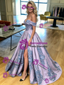 Purple Satin Spaghetti Straps Prom Dress