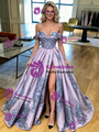 Purple Satin Spaghetti Straps Prom Dress