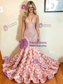Pink Mermaid Sequins V-neck Prom Dress