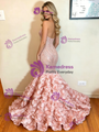 Pink Mermaid Sequins V-neck Prom Dress