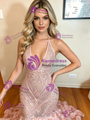 Pink Mermaid Sequins V-neck Prom Dress