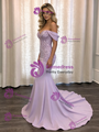 Purple Mermaid Off the Shoulder Sequins Prom Dress
