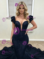 Navy Blue Mermaid Straps Prom Dress