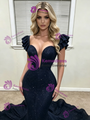 Navy Blue Mermaid Straps Prom Dress
