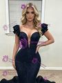 Navy Blue Mermaid Straps Prom Dress