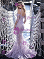 Purple Mermaid Lace Short Sleeve Straps Prom Dress