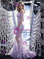 Purple Mermaid Lace Short Sleeve Straps Prom Dress