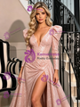 Pink Sequins Long Sleeve Split Prom Dress