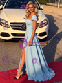 Blue Square Neck Split Prom Dress