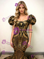 Black Mermaid Sequins Puff Sleeve Prom Dress