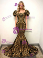 Black Mermaid Sequins Puff Sleeve Prom Dress