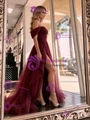 Burgundy Tulle Off the Shoulder Pleats Prom Dress