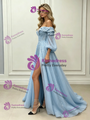 Light Blue Long Sleeve Sequins Prom Dress
