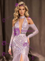 Purple Mermaid Sequins Long Sleeve Prom Dress