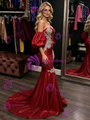 Mermaid Sequns Puff Sleeve Appliques Prom Dress