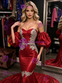 Mermaid Sequns Puff Sleeve Appliques Prom Dress